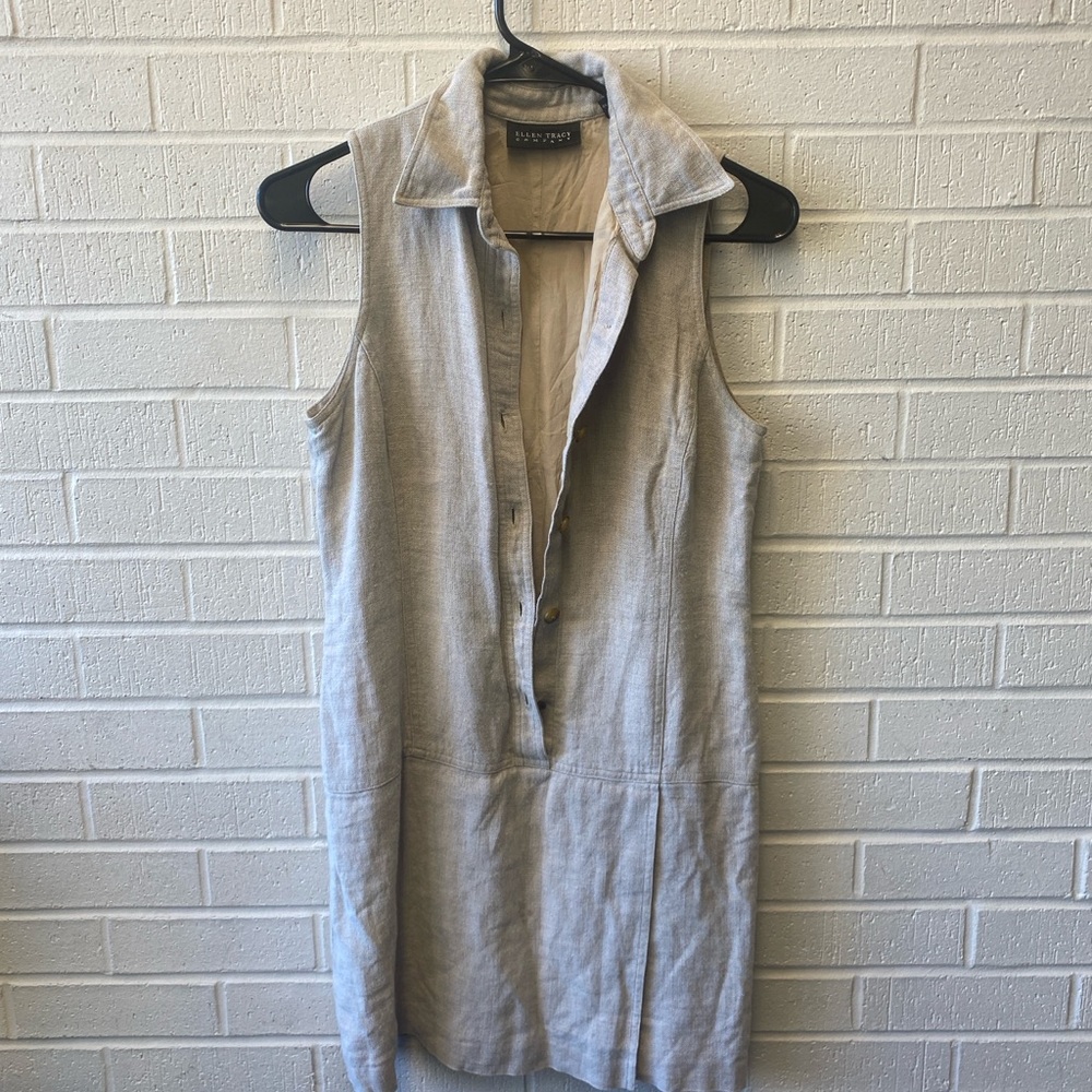 Sleeveless Light Gray Linen Dress with Button-Up Front - Size [small]